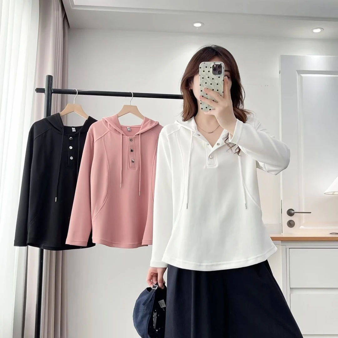 大码春秋新款减龄连帽长袖胖mm大码时尚显瘦女装打底T恤女200斤