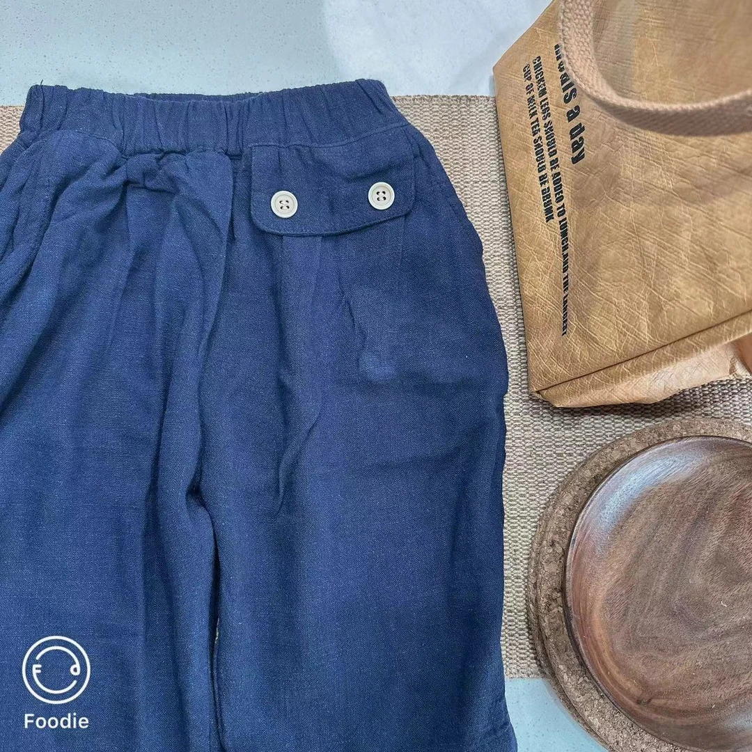 【JMJQ 20339】 夏季中小童韩版百搭过膝提花竹节宽松净色中裤