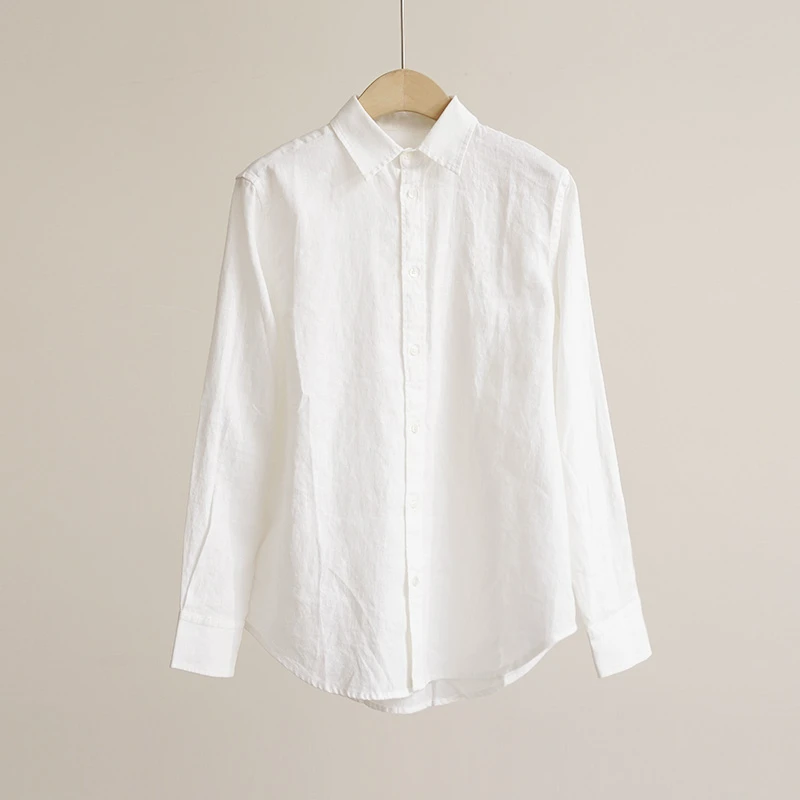 高尔夫经典版至简纯粹亚麻美式慵懒风刺绣女士衬衫（250713）