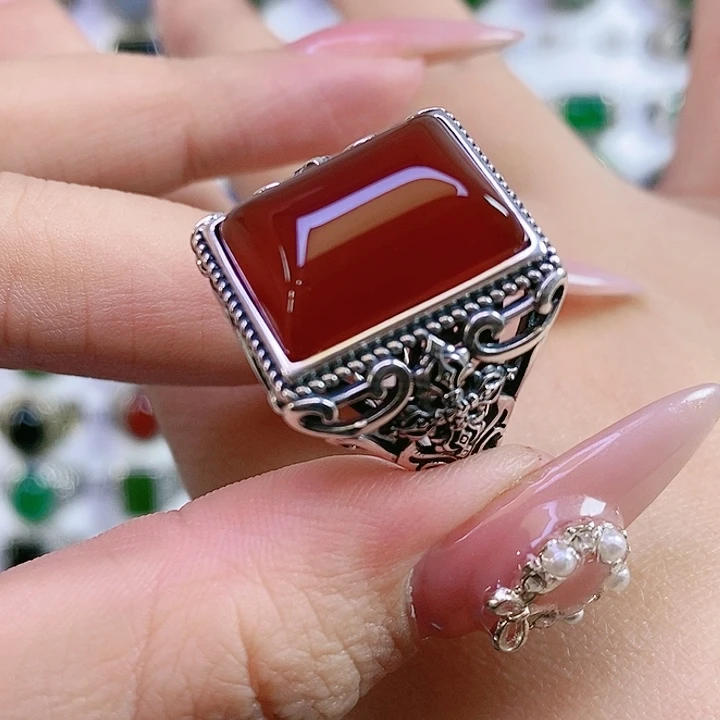 银S925镶嵌戒指玛瑙/玉髓