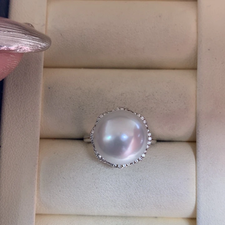 银S925镶嵌戒指海水珍珠