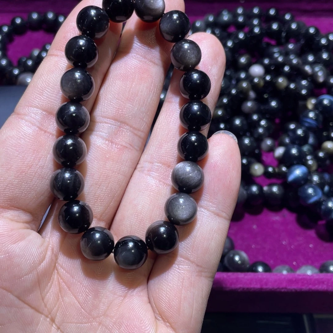 黑曜岩手链合金银耀石