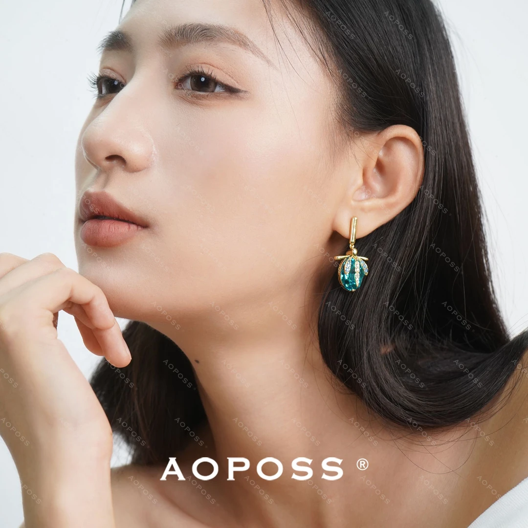AOPOSS 镀K金 [蜻蜓泉]耳针耳夹原创轻奢设计气质百搭时尚