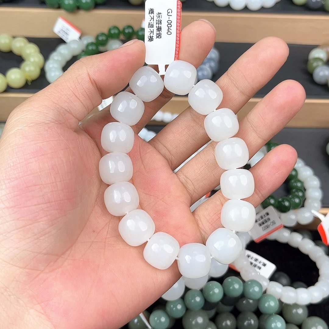 和田玉手串未镶嵌纯天然新疆和田玉黑山料山流水15mm