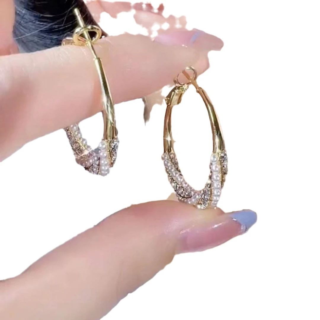 铜合金锆石耳饰 铜合金锆石耳饰 满天星圈圈耳环气质简约百搭耳圈