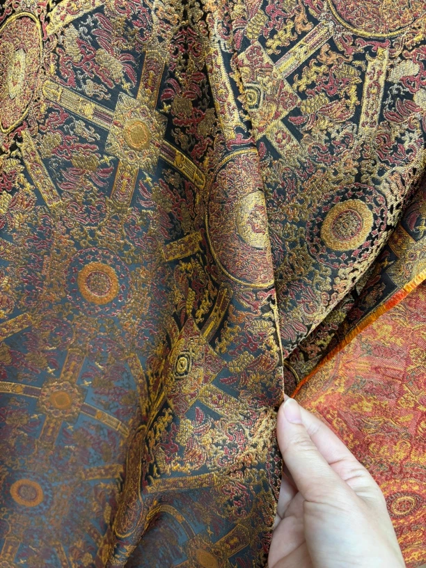 金红色八达晕 人丝宋锦缎国风新中式服装面料