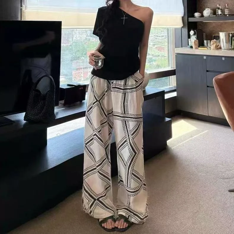 【宠粉专属】印花老钱阔腿裤女夏季薄款高腰休闲