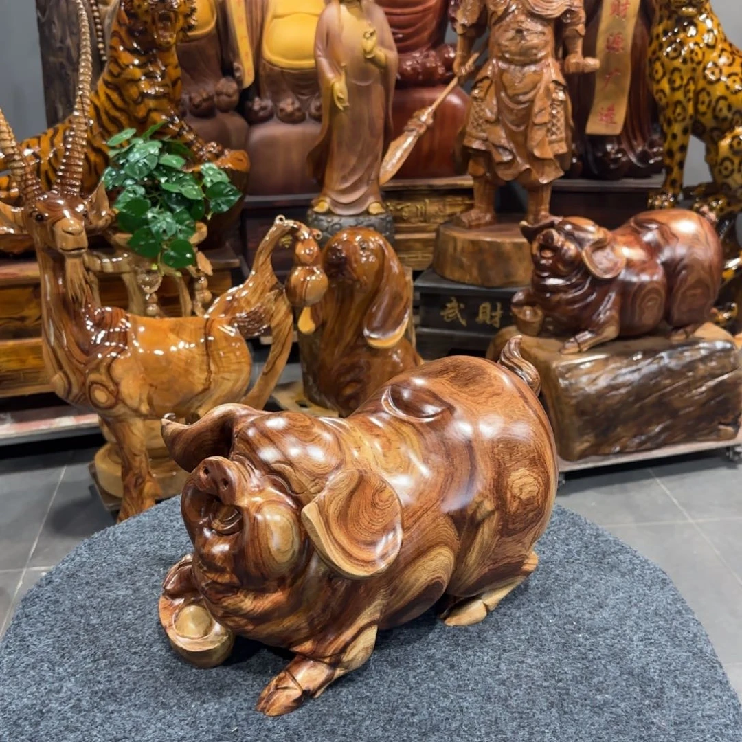 一***情木香樟木实木雕刻福猪