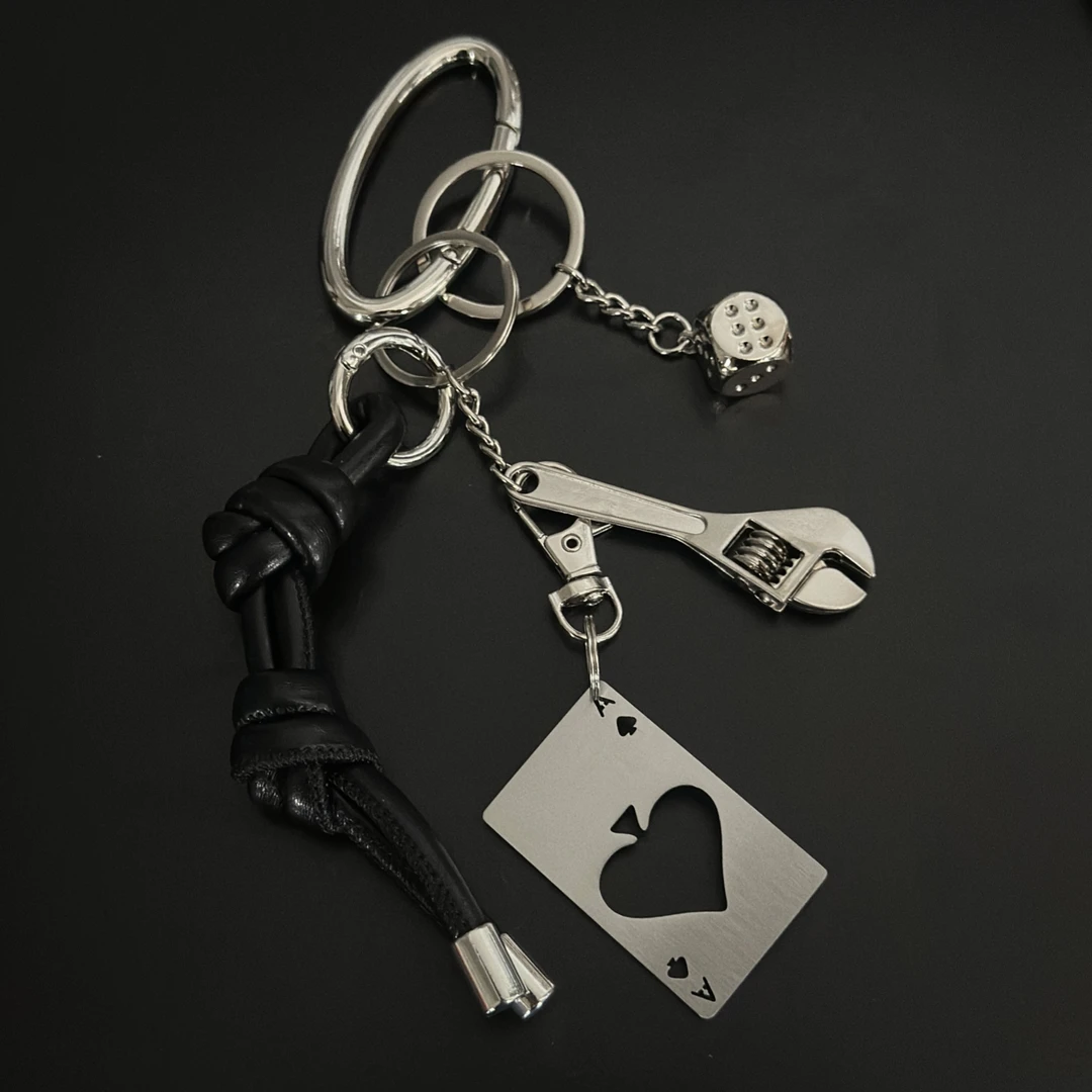 KGSC打结编织绳包包挂件多功能金属开瓶器黑桃A质感穿搭配饰