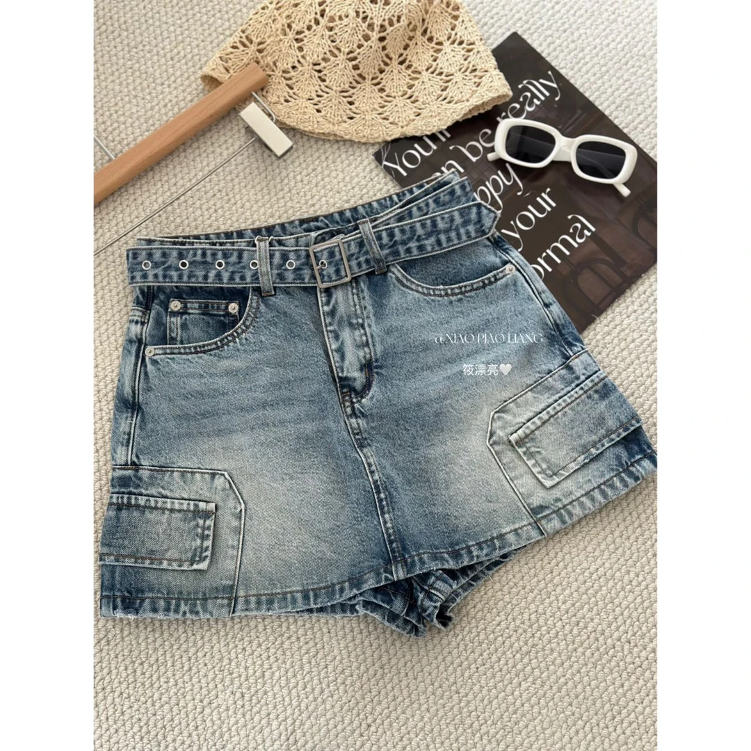小个子夏季工装牛仔短裤辣妹小众设计感遮胯通勤百搭热裤P068#0.1