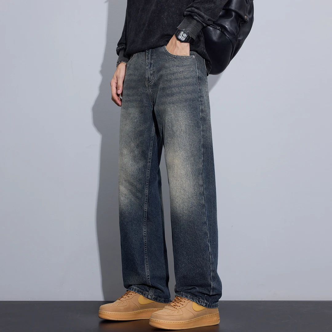 Kuvine美式高街潮流宽松直筒裤子2025秋季休闲时尚百搭男士牛仔裤