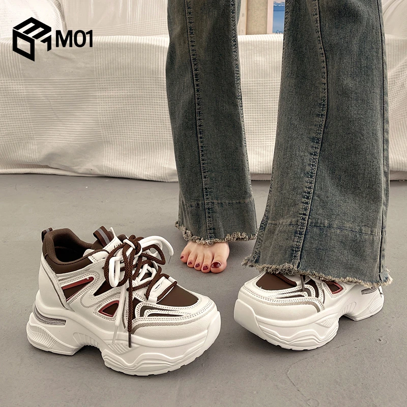 M01爆款百搭厚底老爹鞋女小个子增高2025春秋欧货德训休闲运动鞋