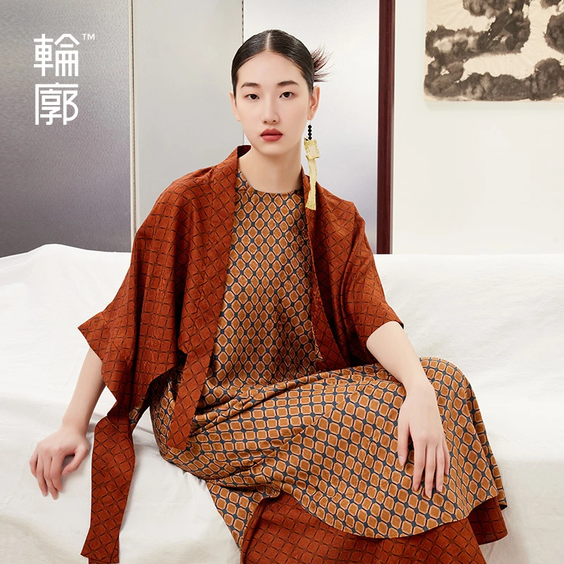 轮廓真丝香云纱短外套L231Y002新中式原创女装侘寂风小众印花开衫