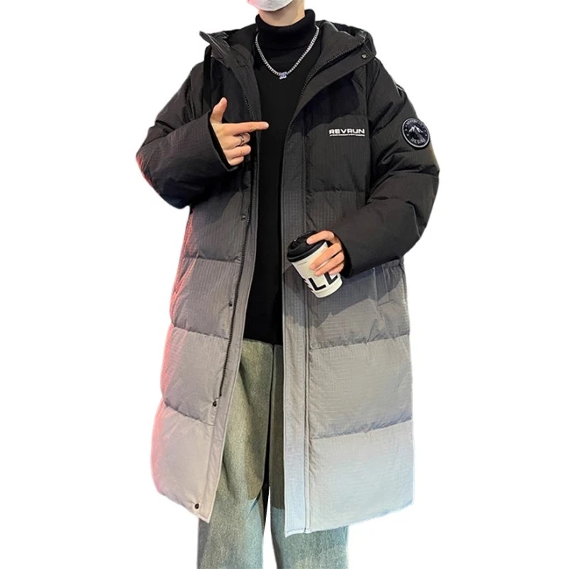 仓石一树渐变色羽绒服男款冬季连帽大衣男士外套中长款保暖防寒服