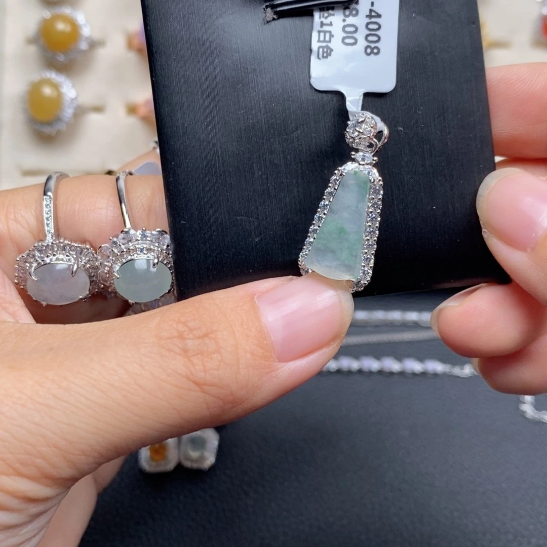 翡翠戒指银S925镶嵌戒指