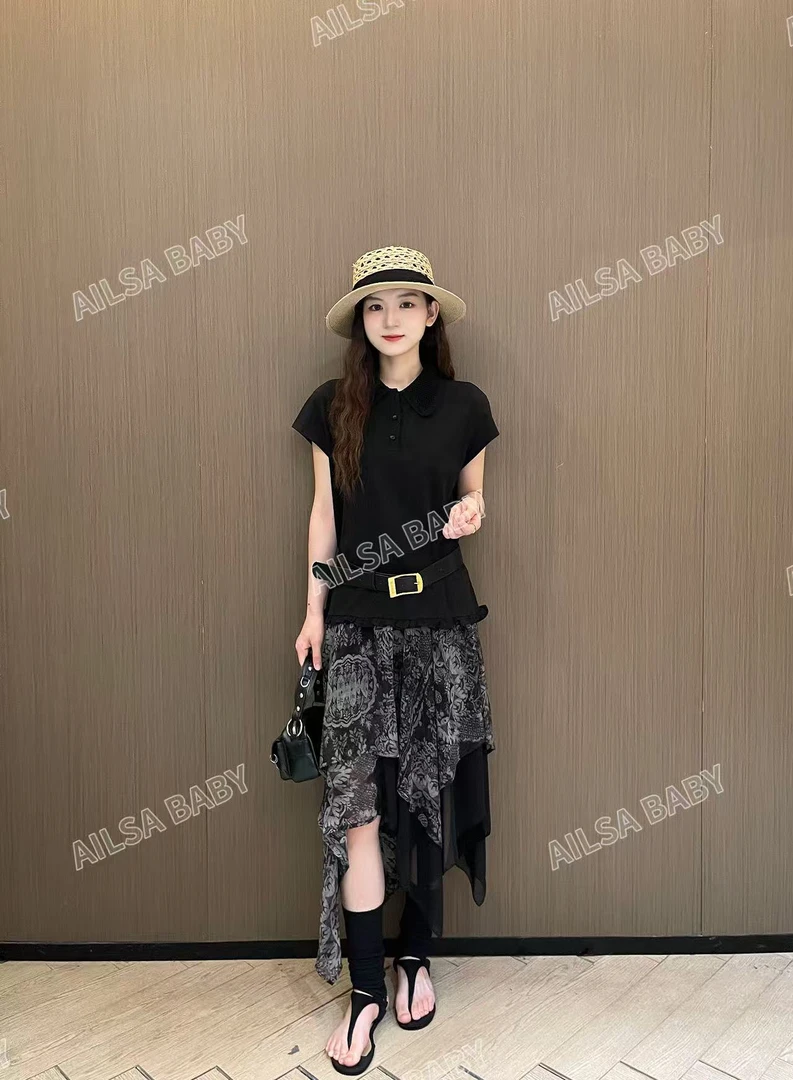 【AILSA BABY】（上衣）欧货百搭显瘦设计感镂空翻领T恤/60704A