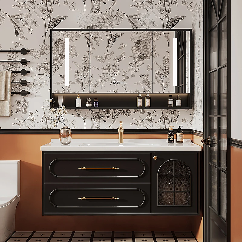 法式复古橡木一体盆浴室柜组合卫生间洗漱台洗手盆