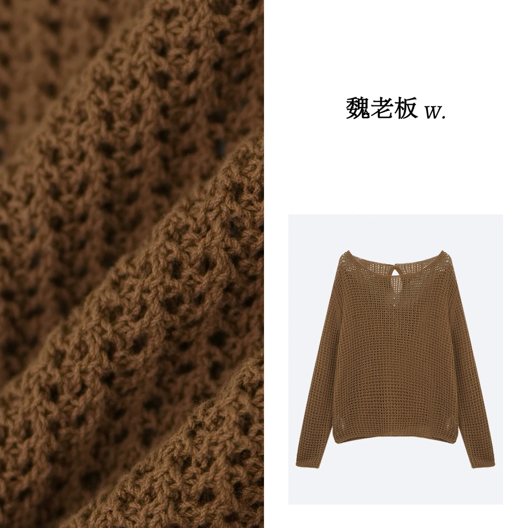 W.Diva【魅惑人心】镂空长袖夏季针织衫时尚休闲百搭罩衫1Z30S2001