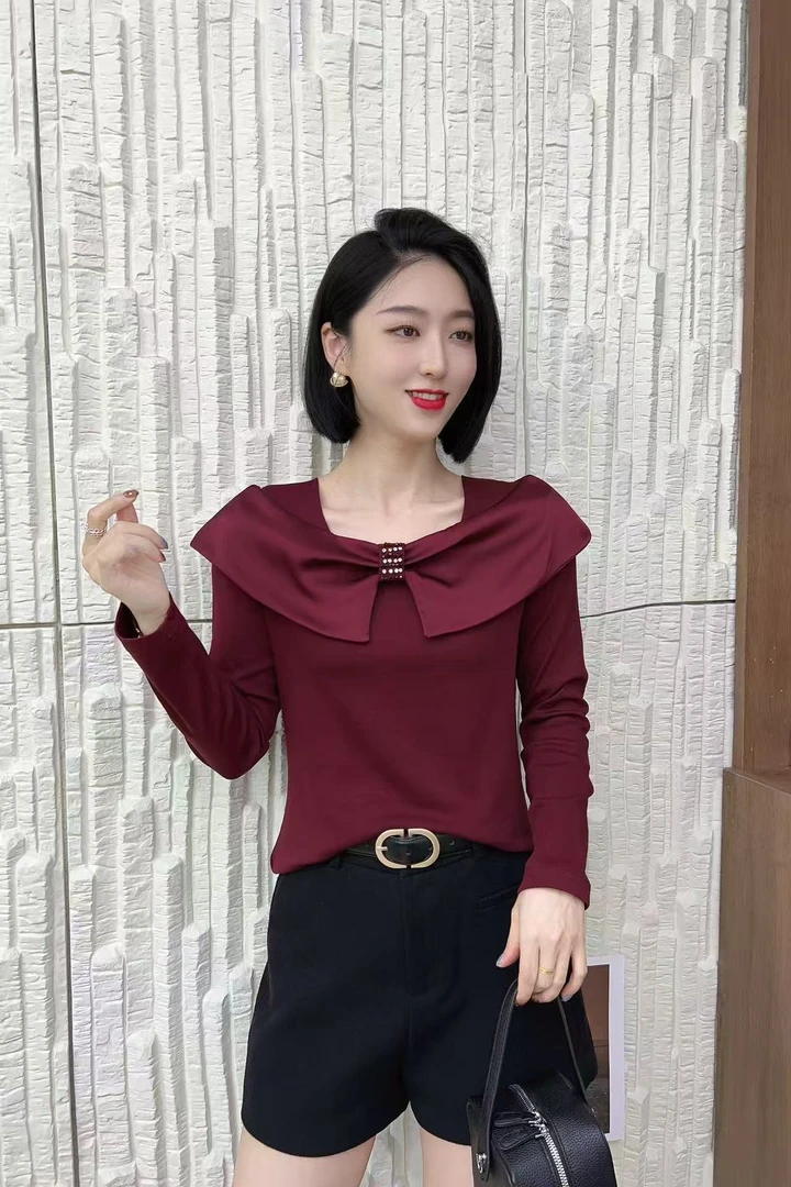 8987秋季女神设计感网红法式蝴蝶结气质百搭休闲时尚长袖T恤