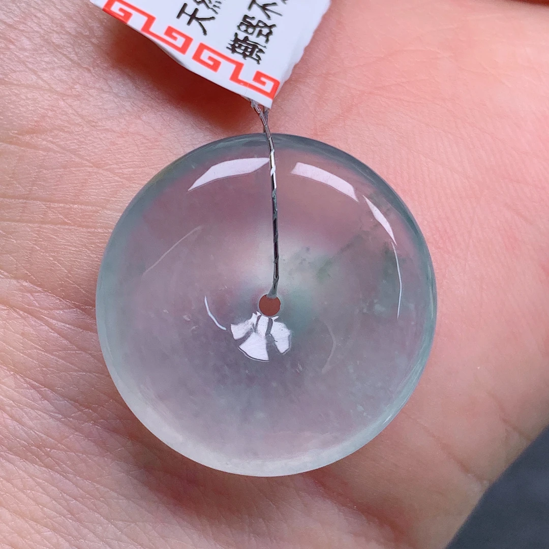 天然缅甸翡翠A货冰飘花平安扣气质精美尺寸23.5+5.7  425