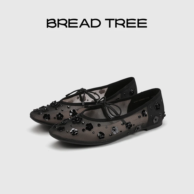 BREADTREE面包树 25年新款手工钉花网纱芭蕾鞋平底