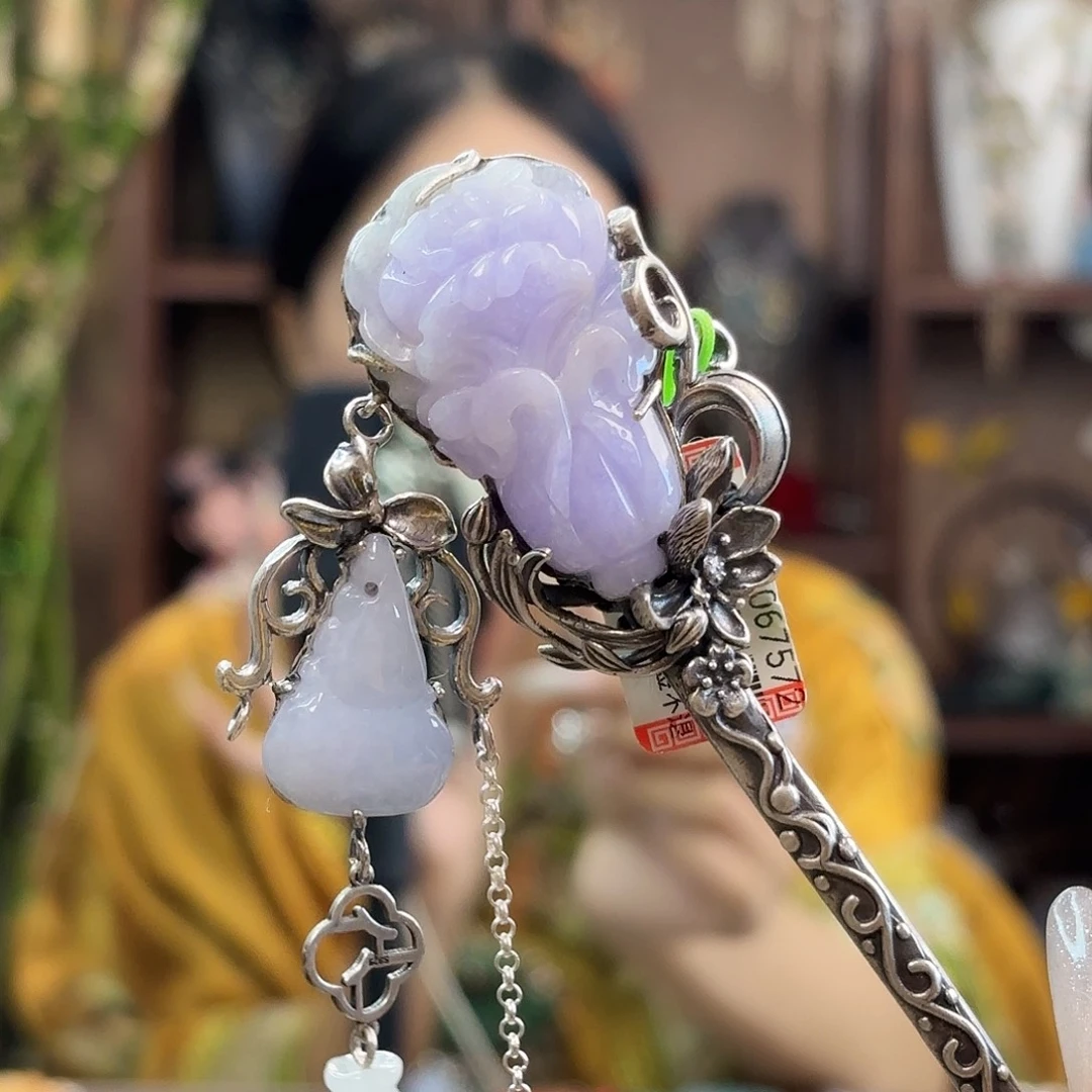 翡翠银S925镀金镶嵌挂件
