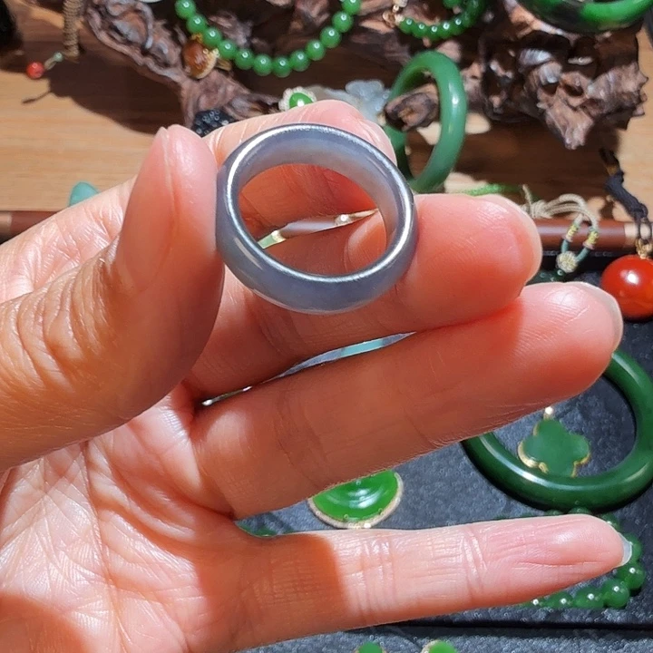 和田玉未镶嵌戒指青海料冰紫