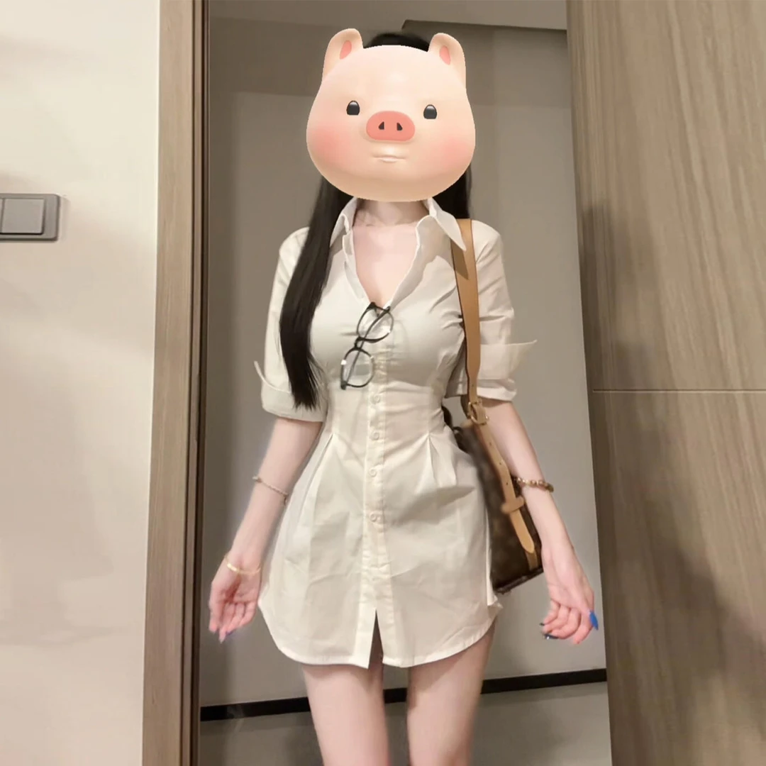 法式白色polo衬衫连衣裙子女夏季2025新款小个子性感纯欲掐腰短裙