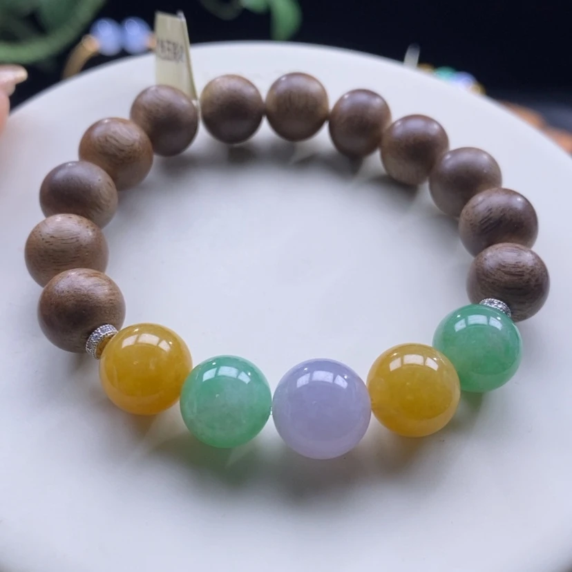 【闪购商品】沉香木手串翡翠浓色五彩木带宝手串