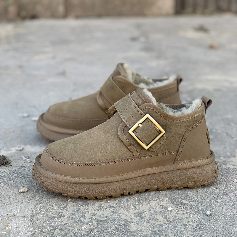 2025冬季新款雪地靴男加绒加厚真皮羊毛内里东北一脚蹬棉鞋男保暖