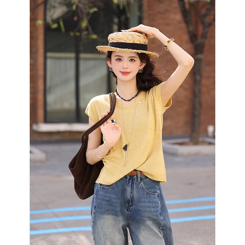 陈佳洁【缤纷】纯色短袖T恤百搭休闲慵懒系针织上衣JC1988466