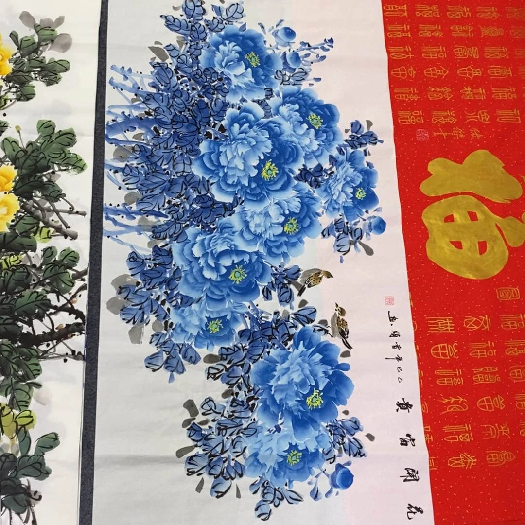 国画尺寸140✖️70四尺精品手绘牡丹