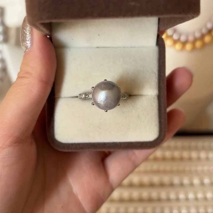 银S925镶嵌淡水珍珠戒指5号