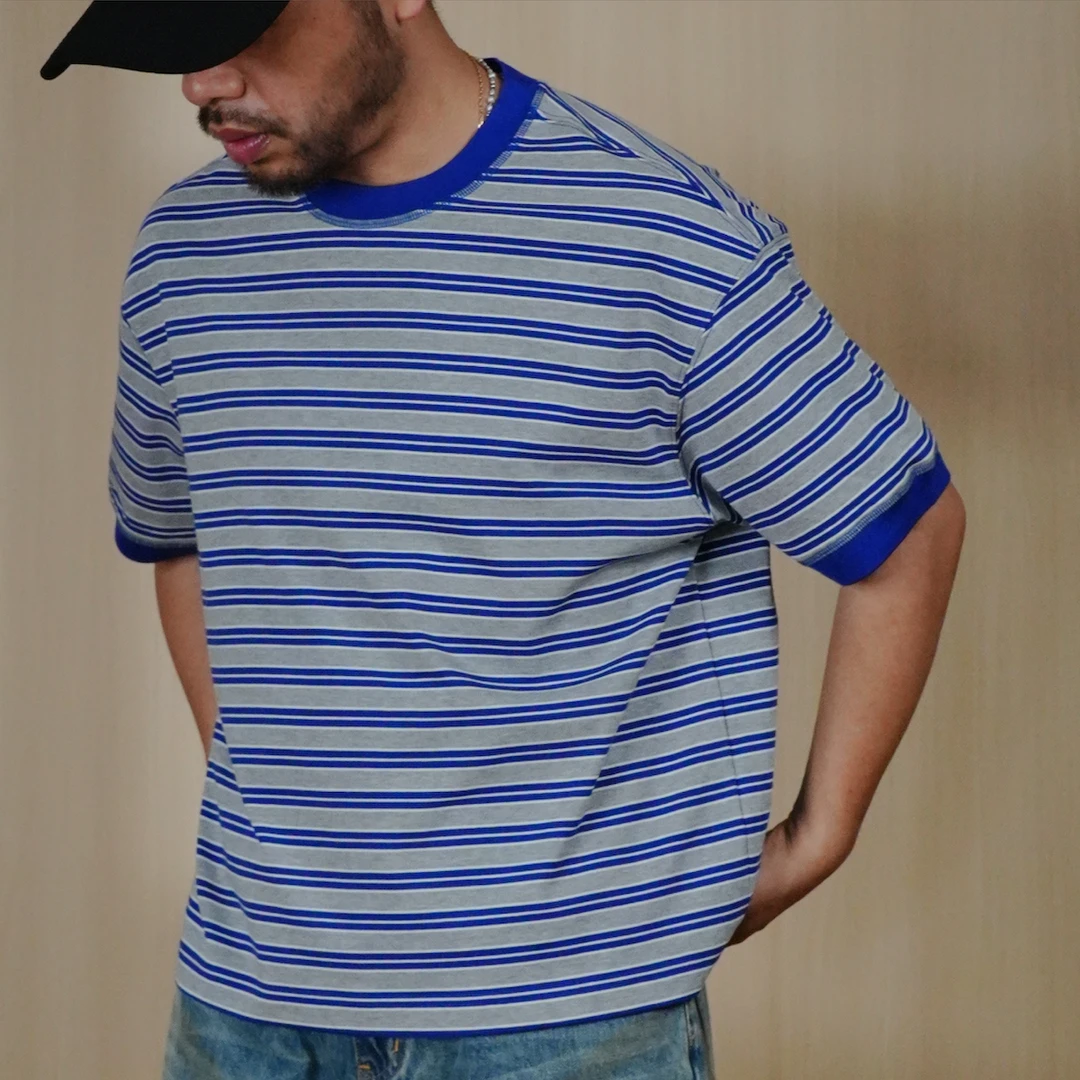 TIAS夏季复古撞色条纹宽松短袖T恤T2201009