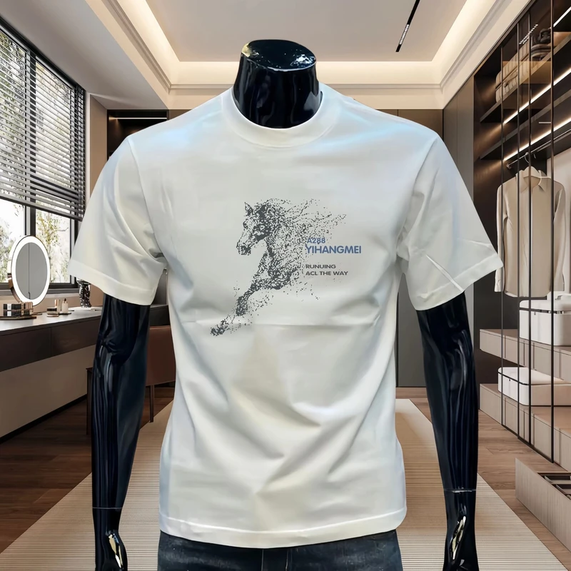 2025新款夏季纯棉短袖T恤男士潮牌印花圆领上衣时尚轻奢休闲半袖