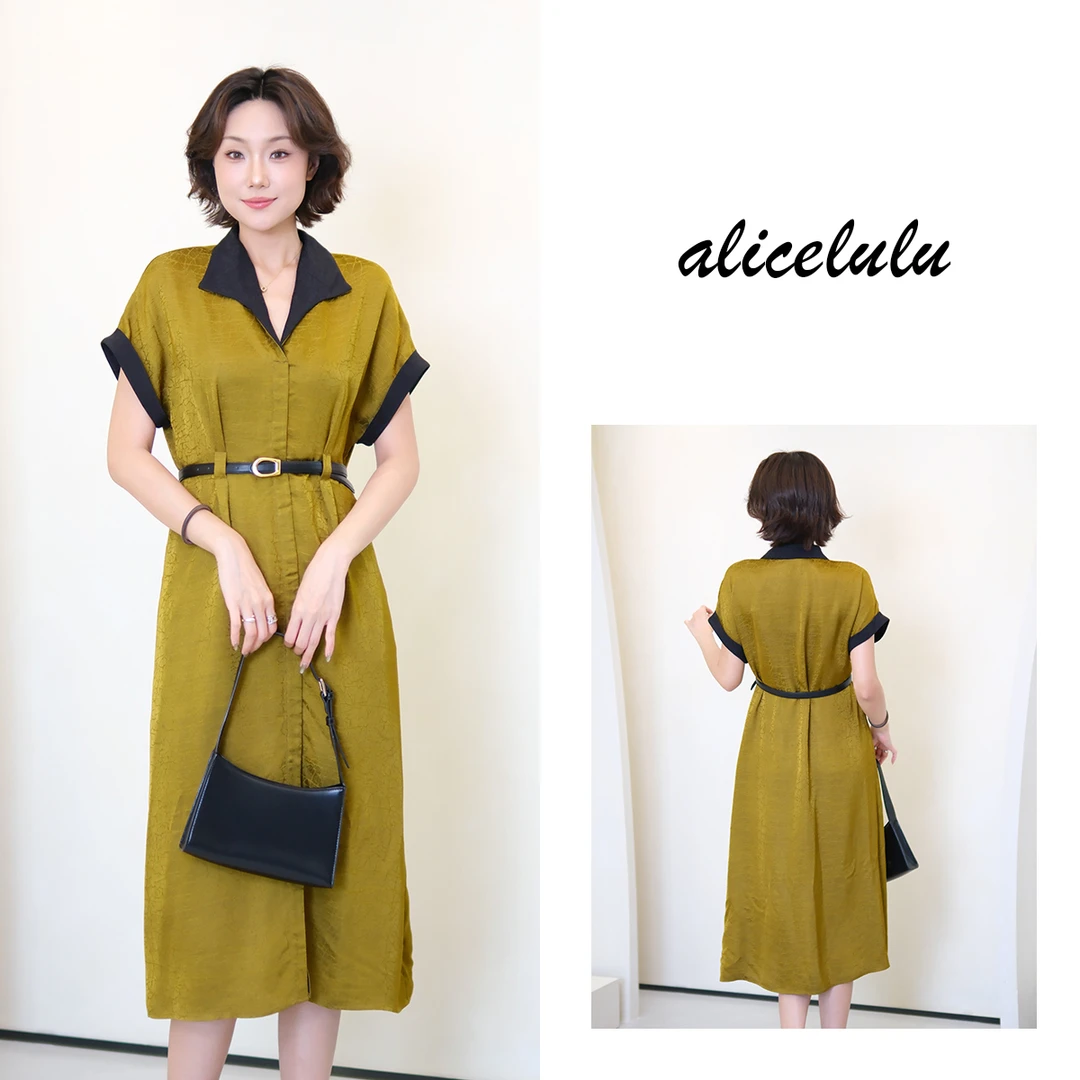[alicelulu]龟裂纹无袖腰带收腰显瘦极简气质连衣裙S2143035W