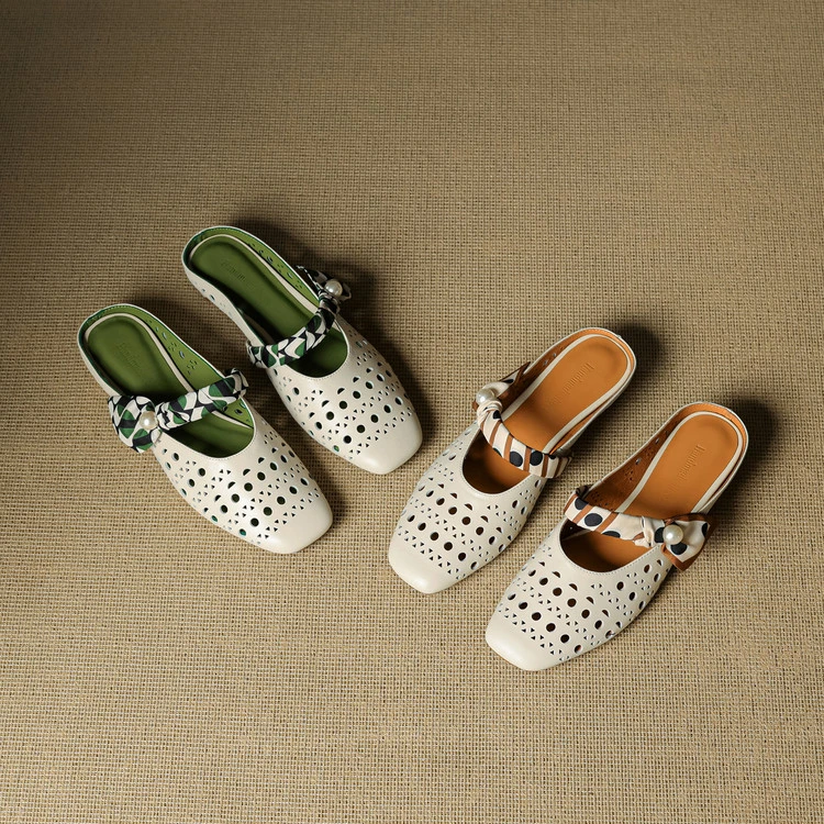 洞洞鞋平底女款2025新款爆款夏季方头休闲拖粗跟拖鞋女鞋外穿镂空