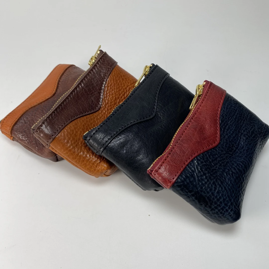 首饰袋 喜物撞色小手拿包牛皮纹植鞣头层真皮文玩收纳包手工手拿