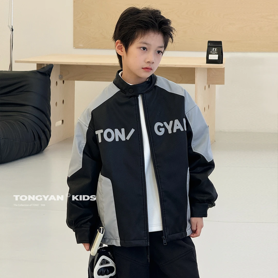 男童夹棉外套冬装新款中大童帅气机车风上衣儿童保暖皮衣潮AB1153
