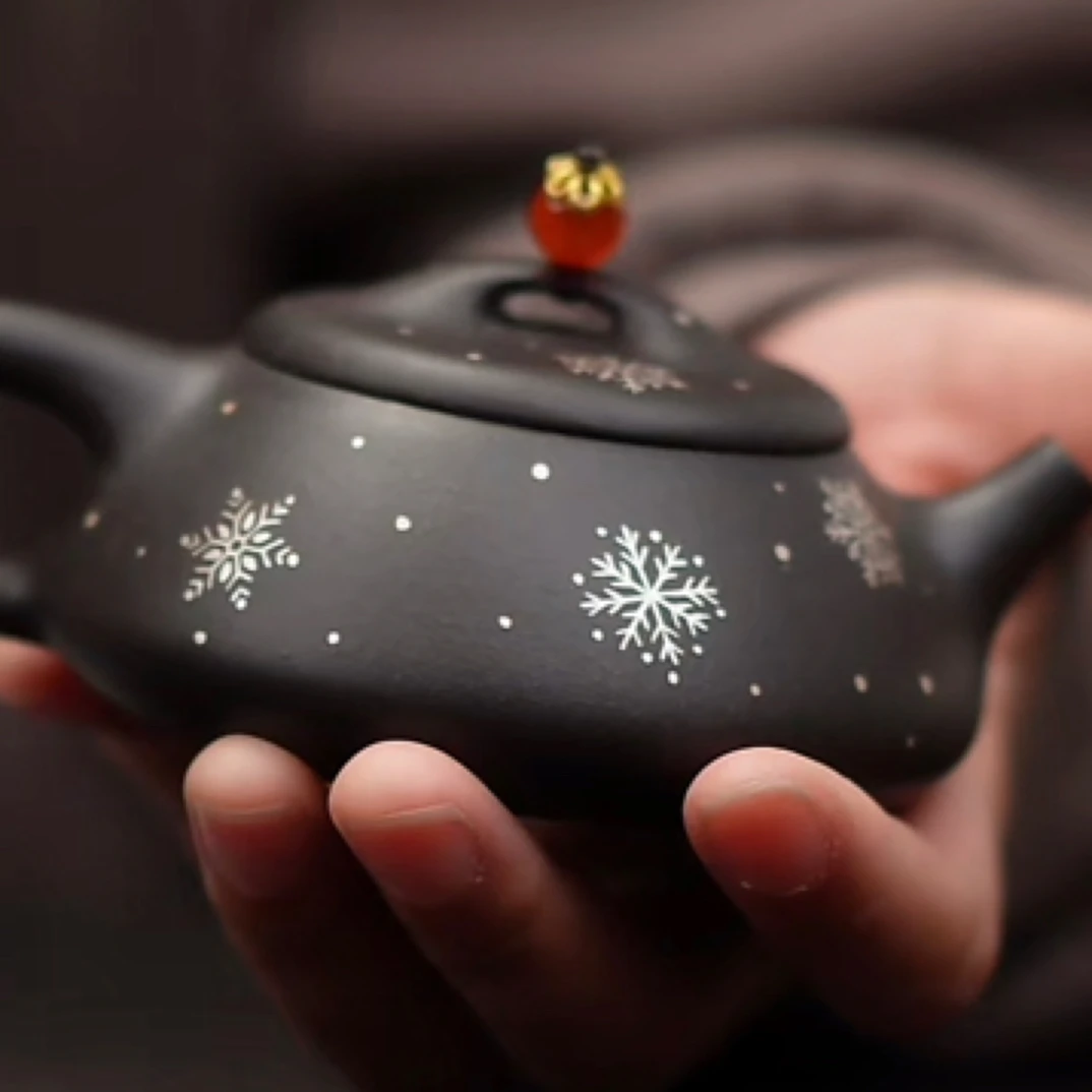 【南风】炻堂清水泥捂灰银彩雪花石瓢紫砂壶