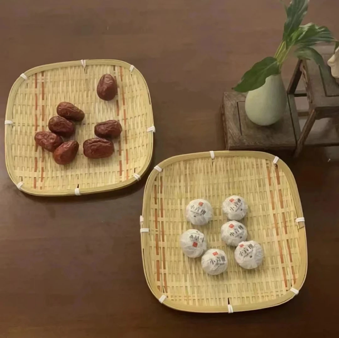 竹编方形点心盘子 发两个直径23*23cm 天然环保竹编