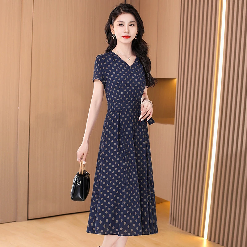 梦莎姿波点连衣裙2025新款女夏秋天高档品牌高端高档欧货圆点裙子