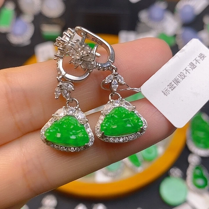 银S925镶嵌翡翠耳饰