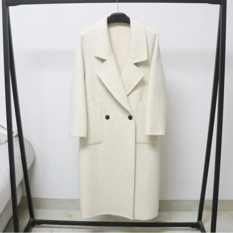 欧洲站羊毛大衣女长款纯色正肩双面新款小个子秋冬季西装外套2025