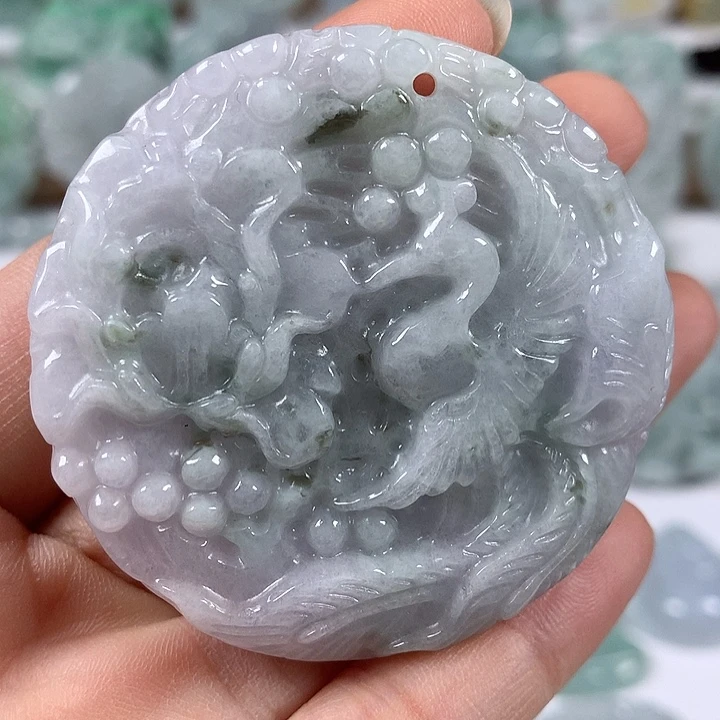 翡翠未镶嵌颈饰凤穿牡丹两面工艺福利