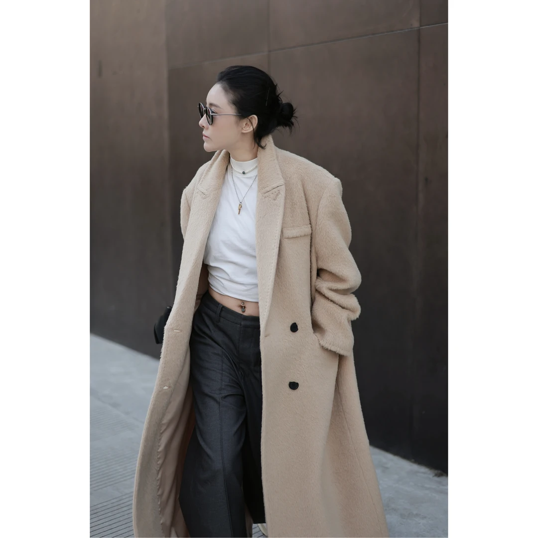 【极光】Chyna原创新款长毛苏力羊驼羊毛西装式大衣LSC02445