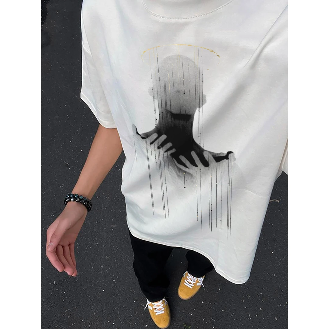 100%纯棉320克重磅美式夏季复古小众宽松印花ins国潮休闲百搭情侣