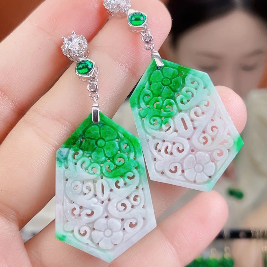 翡翠银S925镶嵌耳饰