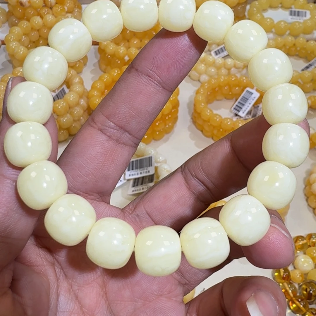 琥珀未镶嵌珠宝奇石12m焦皮同料老型白花蜡串19.8克