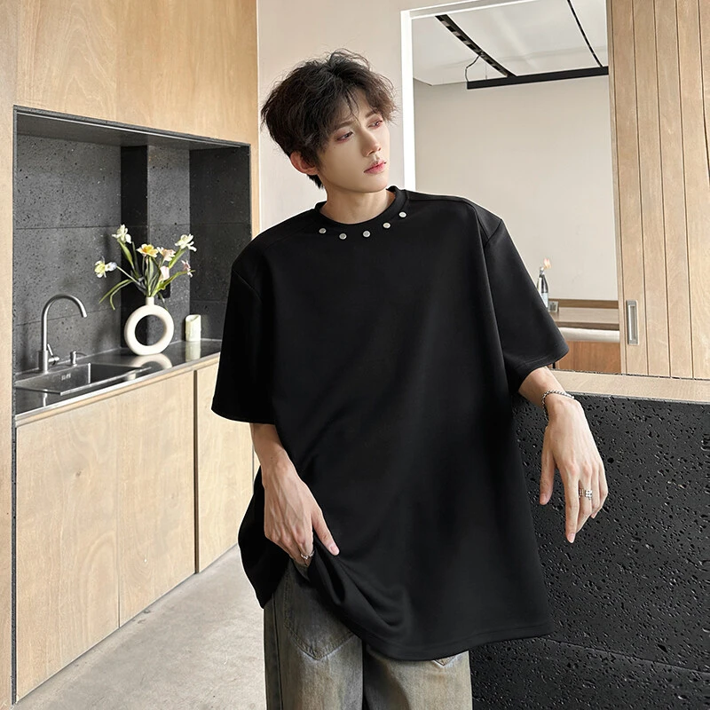垫肩t恤男夏季美式潮牌高街铆钉设计感小众短袖潮流百搭休闲半袖